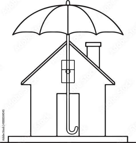 Umbrella over house for home insurance protection real estate safety property coverage and security