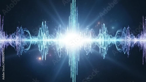 Abstract visualization of sound waves, energy pulses, and cosmic phenomena in deep space.