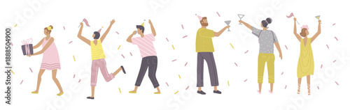 happy people characters celebrating dancing and having fun