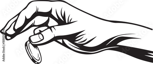 Financial vector illustration showing human hand dropping coin symbolizing money transaction savings payment and investment