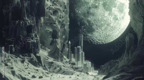 Lunar Cityscape: A mesmerizing and futuristic vision unveils a city nestled within a lunar landscape, illuminated by the ethereal glow of the moon.