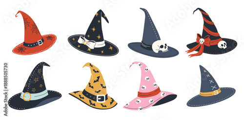 magical witch hat clip art set isolated hand drawn flat