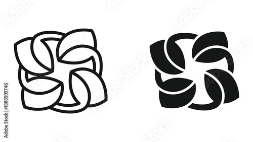 Simple black and white pinwheel design elements