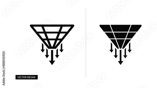 Funnel icon design with arrows pointing downward