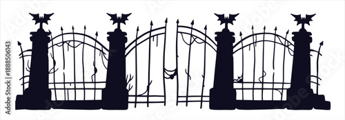 old fence of cemetery halloween decoration black