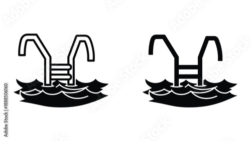 Pool ladder icon set in water