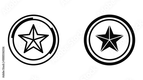 Black star icon inside double circle on white background