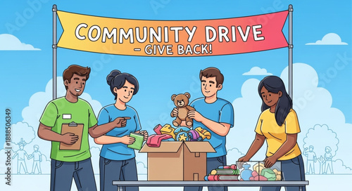 Community Drive Volunteers Sorting Donations.