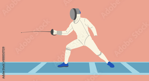 Fencer in action on a piste with fencing sword.