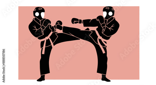 Martial Arts Training Illustration with Two Fighters Sparring.