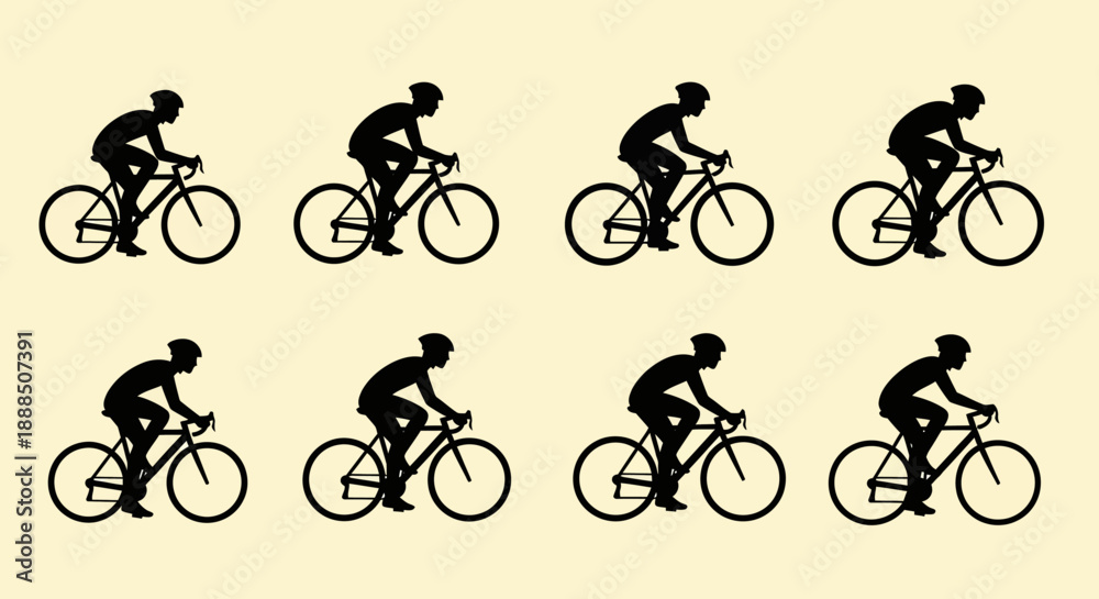 Obraz premium Cyclist riding a bicycle in various positions.