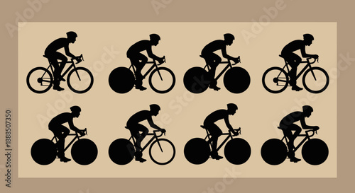 Cyclist riding a bicycle in various positions.