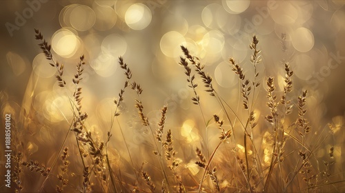 Ethereal Golden Grass Fields with Soft Bokeh Background for Nature and Calmness Themes, Capturing the Beauty of Summer Light and Tranquil Outdoor Scenes