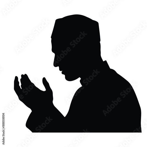 Man silhouette praying with hands together in contemplation and worship  a person in prayerful meditation