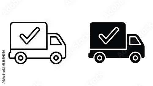 Delivery truck icons with checkmark