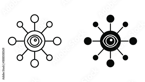Simple atom icon design in black and white