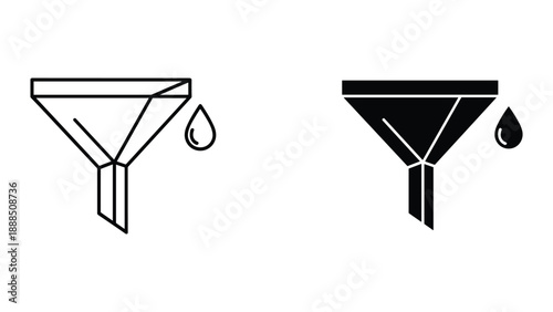 Simple line art funnel icon with droplet