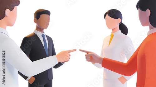 A smiling businessman and businesswoman lead a successful office team meeting while two businesspeople shake hands to celebrate teamwork and effective communication