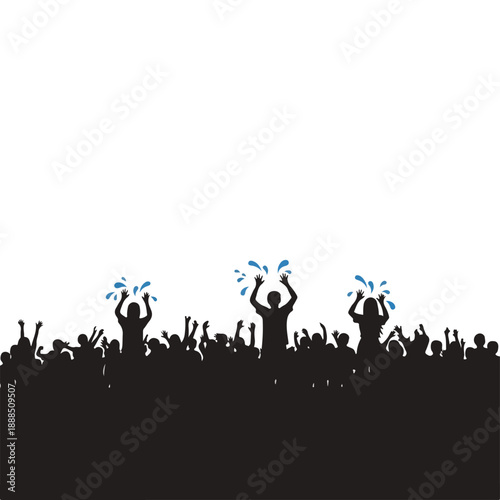 Crowd of People Celebrating with Water Sprays