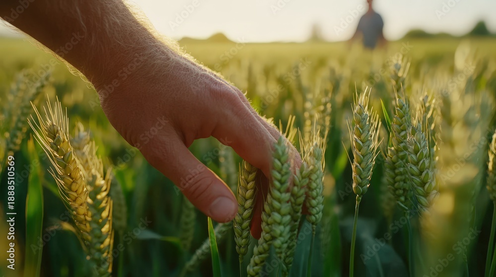 Naklejka premium Hand touching wheat.