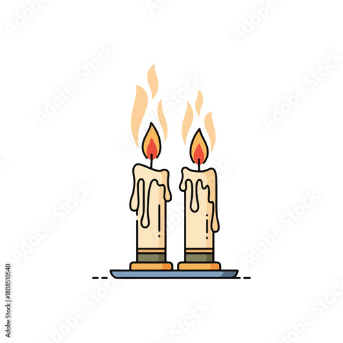 Two Candles Burning on Plate
