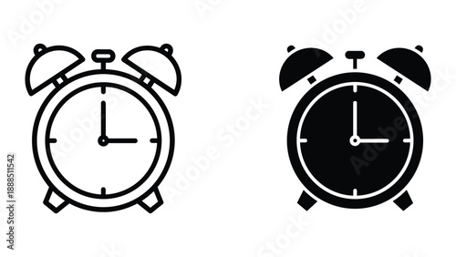 Alarm clock icon set in two different styles