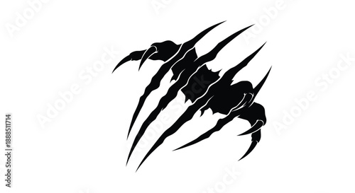A dramatic black silhouette depicts fierce claw marks suggesting a powerful aggressive action or creature silhouette high quality professional detailed modern
