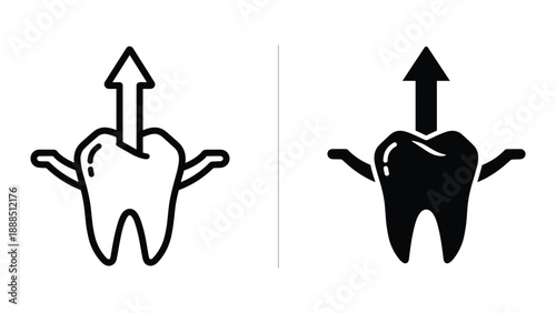 Tooth extraction illustrated with arrows indicating removal