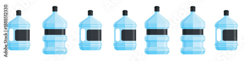 Plastic water bottle icons. Cartoon plastic bottles of water. Blank container for healthy liquid, natural wet, fresh aqua for drinking. Vector illustration