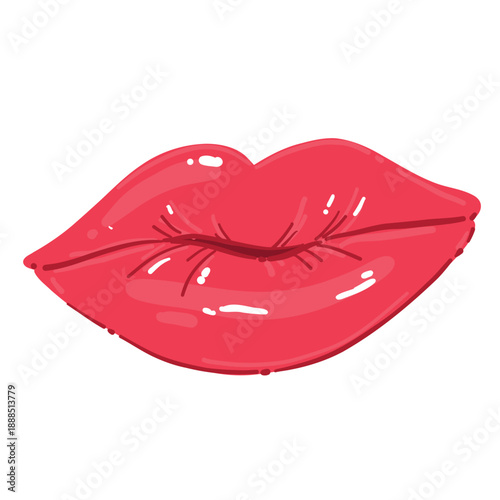 Red Glossy Lips Kiss Vector Illustration
