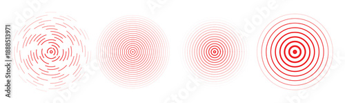 red radial concentric circle set rippled dashed and dotted