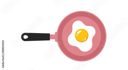 A vibrant pink frying pan displays a perfectly cooked egg with a bright yolk presented as a silhouette high quality professional
