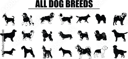 Comprehensive collection of dog breeds silhouettes