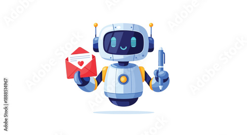 A charming robotic figure delivers a love letter showcasing a friendly and futuristic design silhouette high quality professional detailed modern elegant