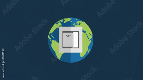 Light Switch Turning Off Global Energy on Dark Blue Background