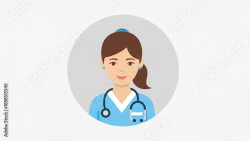Female Doctor with Stethoscope around Neck Isolated on Gray Background
