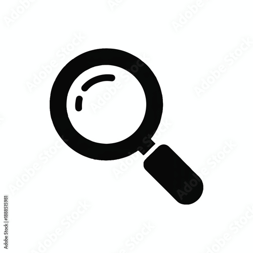 Single glyph style magnifying glass icon in solid black, symbolizing search and investigation