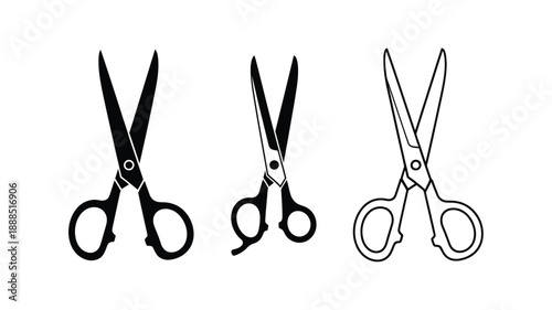 Three pairs of scissors depicted in contrasting black and white silhouette
