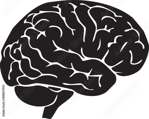 Stylized black silhouette of a human brain with intricate white lines representing neural pathways, symbolizing thought and intellect.