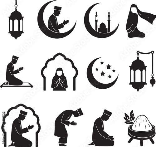 Islamic Prayer Ramadan Silhouette Icons