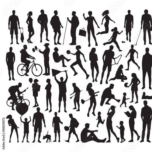 Black Subtle Background People Silhouette Silhouette Vector, High Quality Illustration on White Background