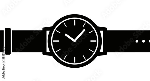 Black Silhouette of a Wristwatch with a Leather Strap.
