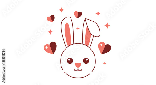 A charming illustration depicts a white rabbit s head surrounded by floating hearts and sparkles a delightful silhouette high quality professional detailed