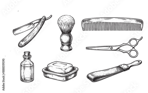 Barber Shop Tools and Grooming Accessories Set