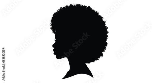 A striking black silhouette of a woman s profile with a large afro hairstyle showcasing elegant simplicity silhouette high quality professional detailed