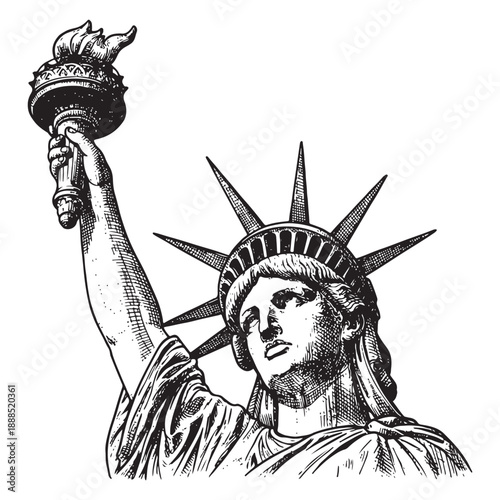 Statue of Liberty Holding Torch Vintage Sketch