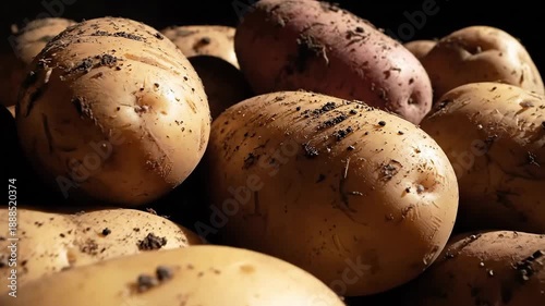 Freshly Harvested Earthy Potatoes Form a Textured Mound, Showcasing Natural Bounty