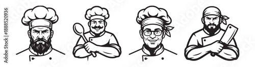 Professional Restaurant Chef and Cook Mascot Character Set