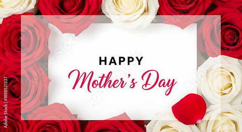 Elegant Happy Mother's Day Floral Background with Red and White Roses
