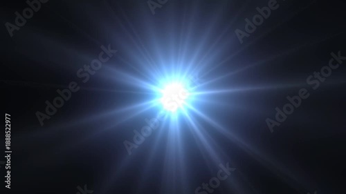Abstract loop center flickering glow white star optical shine light lens flares animation on black background. seamless loop dynamic kinetic bright star light rays effect. Abstract optical lens flares
